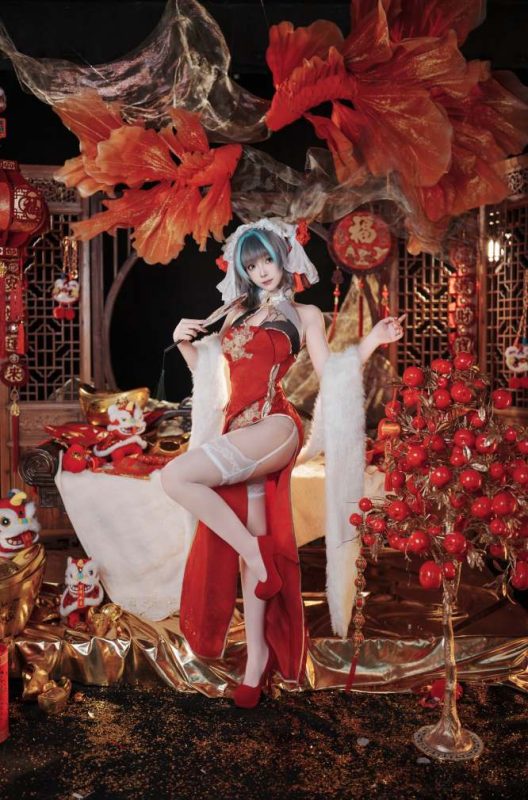 Bangni邦尼 - 碧蓝航线 柴郡新春旗袍 [81P 8V] 猫娘的华丽变身-costujun