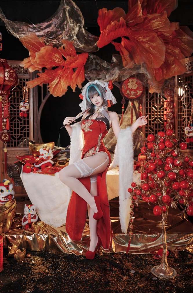 Bangni邦尼 - 碧蓝航线 柴郡新春旗袍 [81P 8V] 猫娘的华丽变身